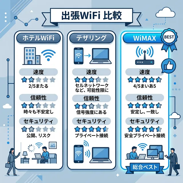 出張用WiFi3種類の比較イラスト