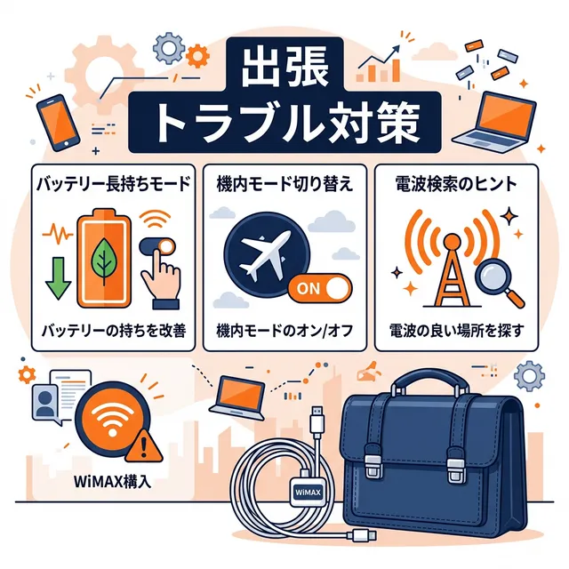 出張時のWiMAXトラブル対策イラスト