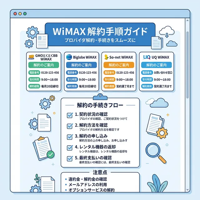 プロバイダ別解約手順ガイドイラスト