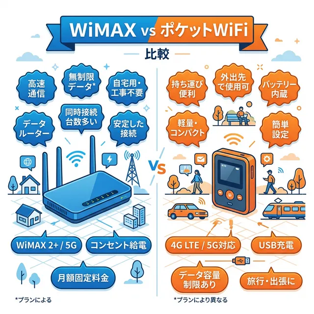 WiMAXとポケットWiFiの比較イラスト