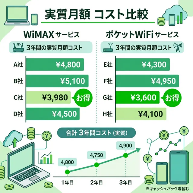 3年間の実質月額コスト比較イラスト
