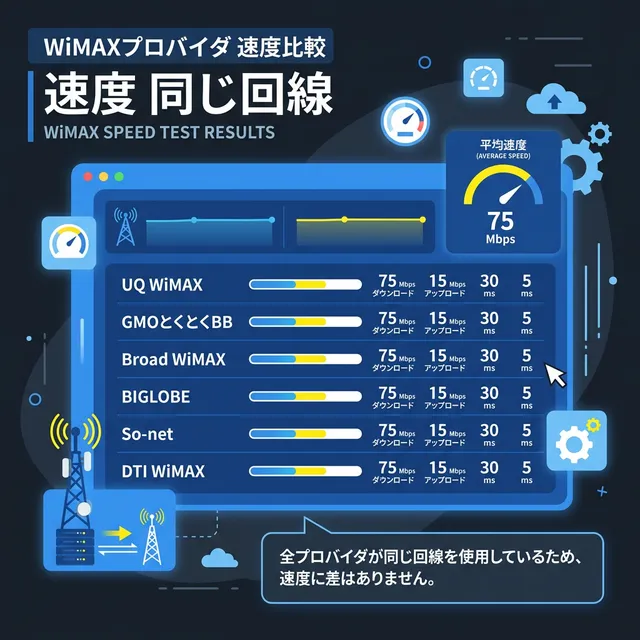 WiMAXプロバイダ間の速度が同一であることを示すイラスト