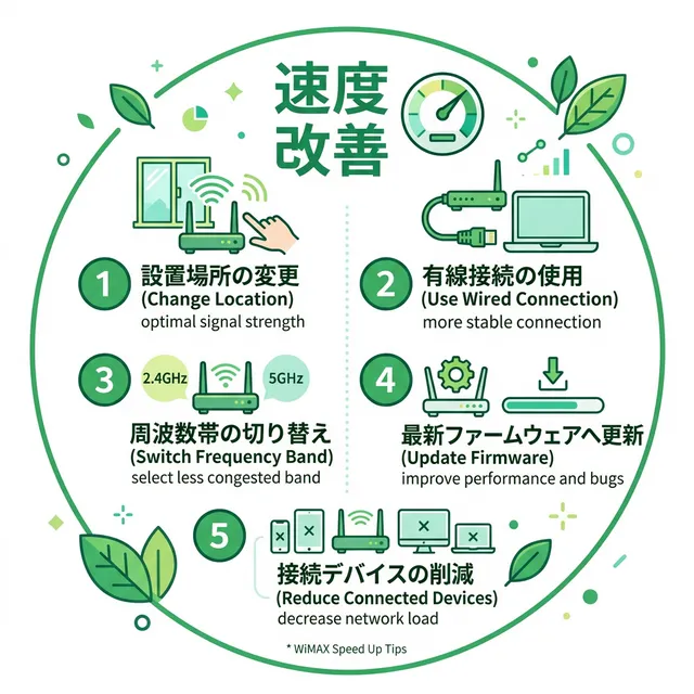 WiMAX速度改善のステップガイドイラスト