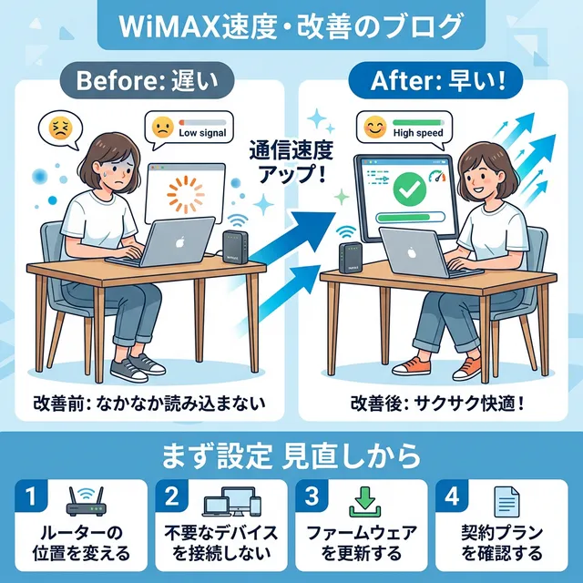 WiMAX設定見直しで改善するイラスト