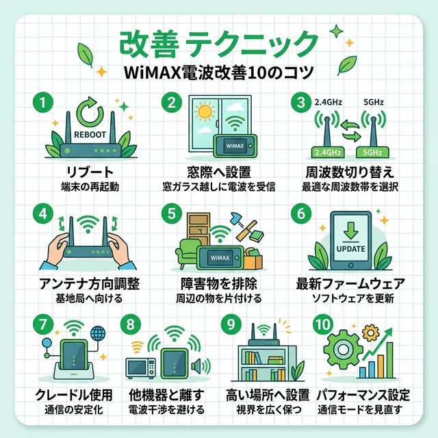 WiMAX信号改善テクニック一覧イラスト