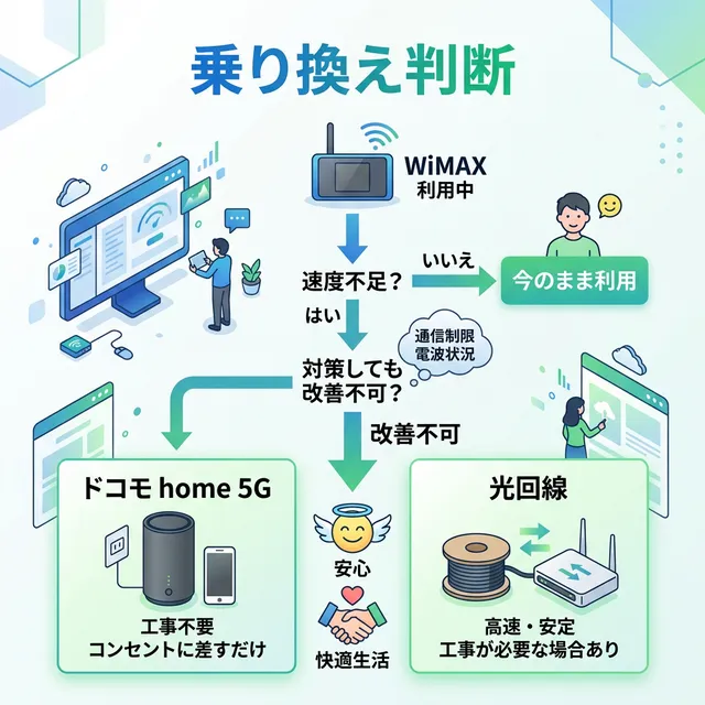 WiMAXからの乗り換え判断イラスト