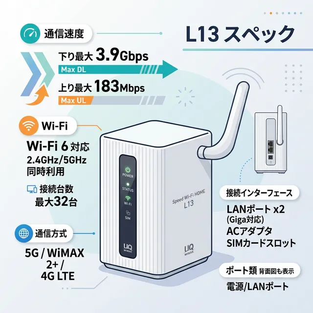 WiMAX L13ホームルーターのスペックイラスト