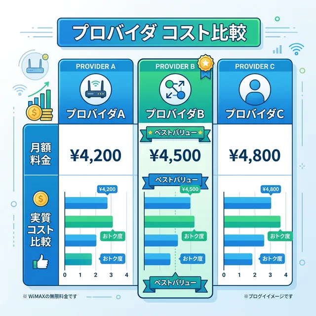 WiMAXプロバイダのコスト比較イラスト