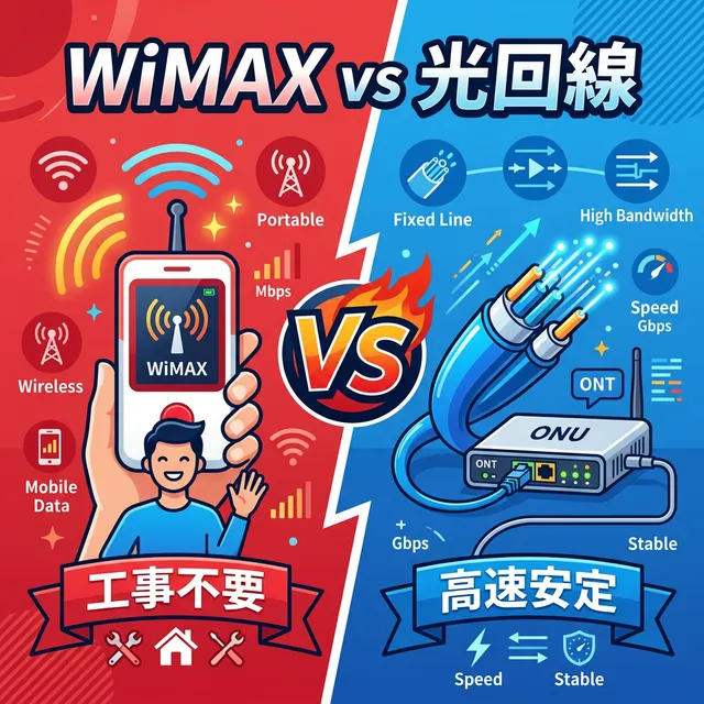 WiMAXと光回線の比較イラスト