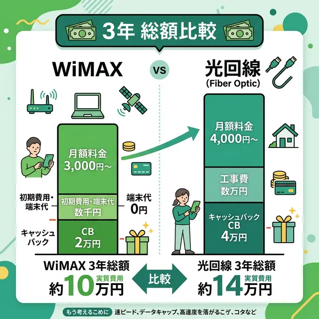 3年間の総額コスト比較イラスト