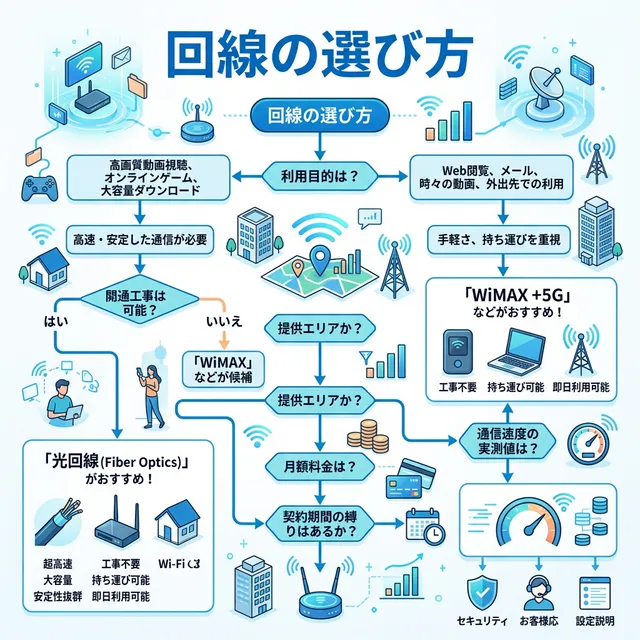 最適な回線の選び方フローチャートイラスト